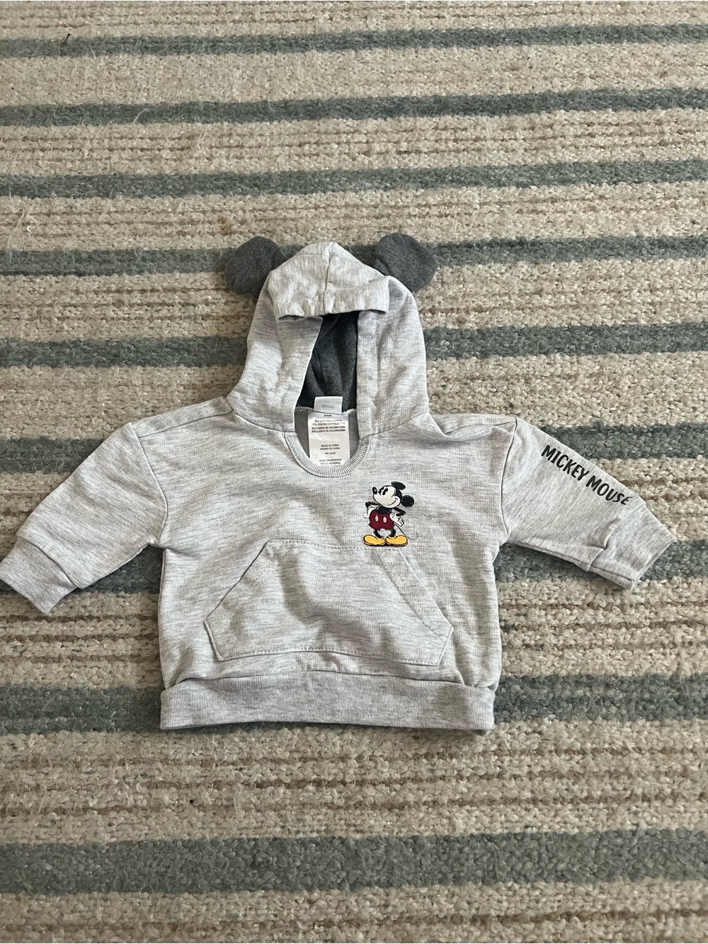 Disney Light Gray Mickey Mouse Hooded Pullover with Ear Details 3/6M
